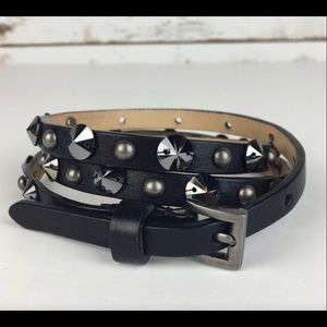 J. Crew • Stud & Prism Black Leather Belt Skinny